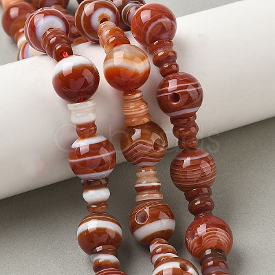 Natural Banded Agate 3-Hole Guru Beads Strands G-H064-E08-02B-1