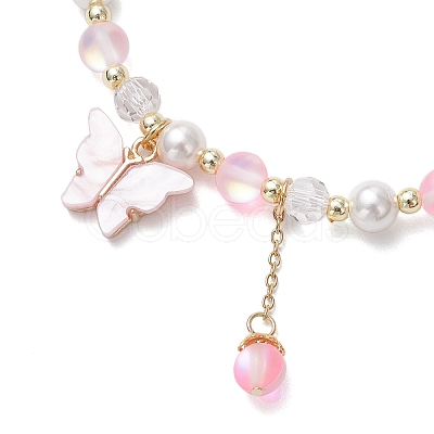 Frosted Dyed Synthetic Moonstone & Shell Pearl Round Beads Stretch Bracelets BJEW-JB11822-01-1