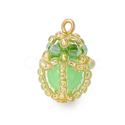 Luminous Handmade Glass Seed Beaded Teardrop Pendants PALLOY-MZ00962-03-1