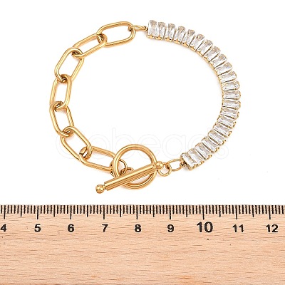 304 Stainless Steel Pave Clear Cubic Zirconia Link Bracelets BJEW-D460-10G-1
