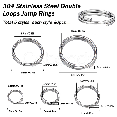 400pcs 5 Styles 304 Stainless Steel Split Rings STAS-SC0005-95-1