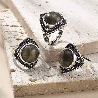Natural Labradorite Adjustable Rings G-P560-03AS-05-1