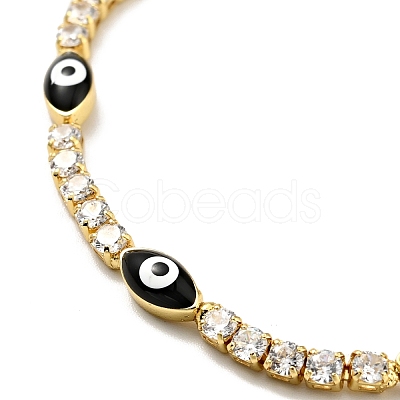 Enamel Horse Eye Link Bracelet with Clear Cubic Zirconia Tennis Chains BJEW-G650-02G-1