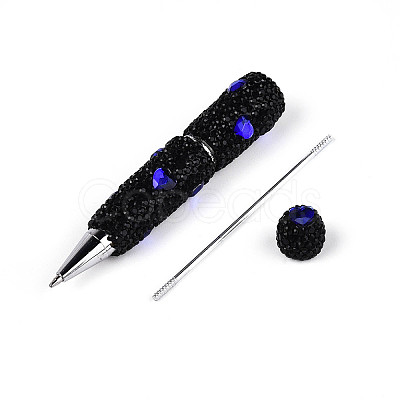 Heart Resin & Polymer Clay Pave Rhinestone Ball-Point Pen AJEW-T013-03A-1