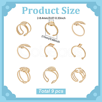 9Pcs 9 Styles Ion Plating(IP) 304 Stainless Steel Open Cuff Ring Components STAS-WR0001-34-1