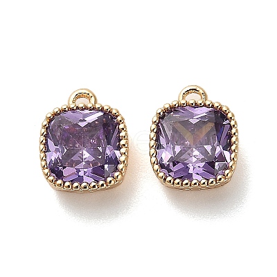 Brass Micro Pave Clear Cubic Zirconia Charms KK-B110-01G-01-1