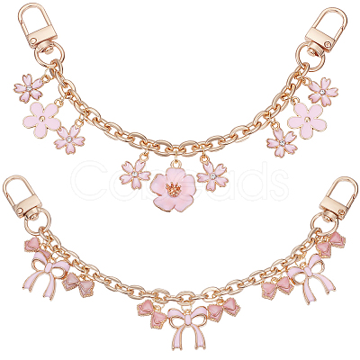2Pcs 2 Styles Pink Zinc Alloy Enamel Bowknot Flower Charm Cable Chain Purse Chains FIND-BBC0004-59-1