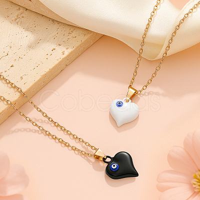 5Pcs 5 Colors Alloy Heart with Evil Eye Pendant Necklace for Women NJEW-HY0001-24-1