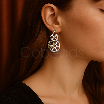 2 Pairs Alloy Toothed Wheel Dangle Stud Earrings EJEW-HY0001-19A-1