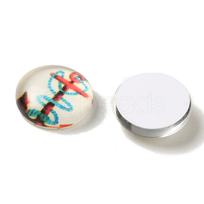 Helm & Anchor Printed Glass Cabochons GGLA-A002-10mm-WW-1