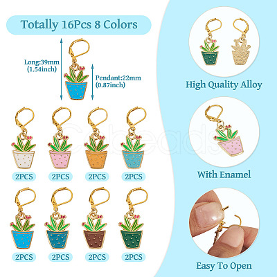 16Pcs 8 Colors Potted Plants Alloy Enamel Locking Stitch Marker HJEW-TAC0093-1