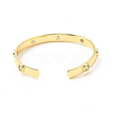 Clear Cubic Zirconia Flat Round Open Cuff Bangle BJEW-J165-07G-1