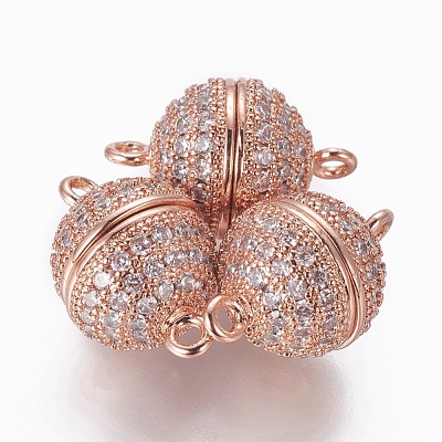 Brass Micro Pave Cubic Zirconia Magnetic Clasps with Loops ZIRC-L082-C-01-RG-1