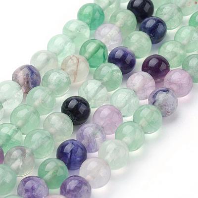 Natural Fluorite Beads Strands G-P318-05-6mm-1