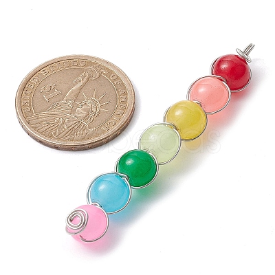 Colorful Imitation Jade Glass Round Bead Pendants PALLOY-JF02449-02-1