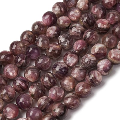 Natural Lepidolite/Purple Mica Stone Beads Strands G-G925-02B-1
