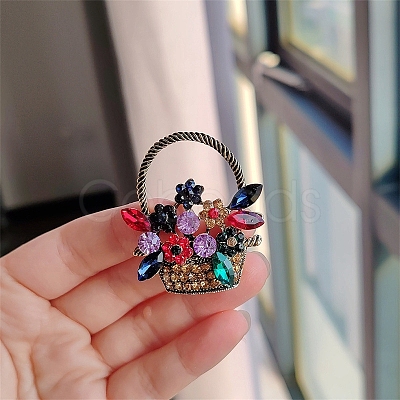 Flower Basket Antique Golden Alloy Rhinestone Brooches PW-WG6DF7D-01-1