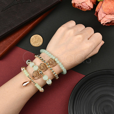 1 Set Acrylic & Glass Beaded Stretch Bracelet Sets BJEW-SP0001-11-1