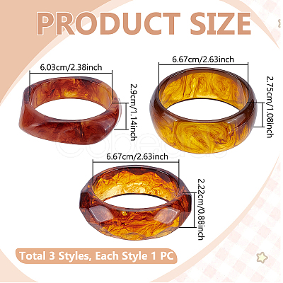 3Pcs 3 Styles Resin Bangles for Women BJEW-UN0001-99B-1