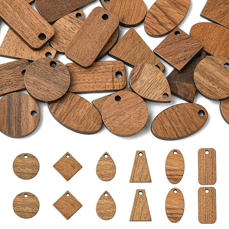 30Pcs 6 Styles Walnut Wood Pendants WOOD-YW0001-59-1