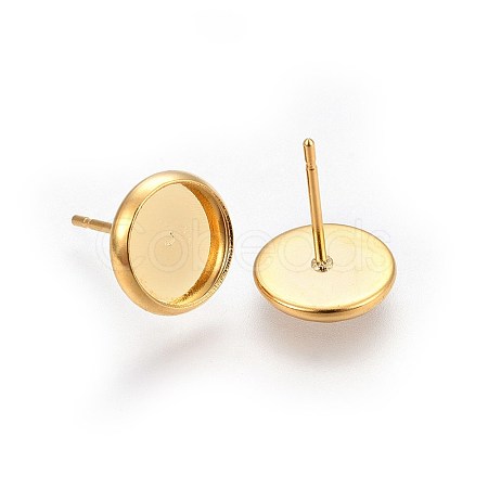 Flat Round 304 Stainless Steel Stud Earring Settings Ion Plating(IP) STAS-I323-8mm-G03-1