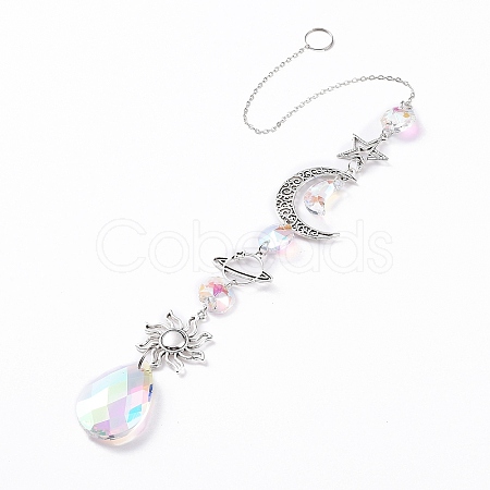 AB Color Plated Crystal Teardrop Big Pendant Decorations HJEW-G019-03E-1