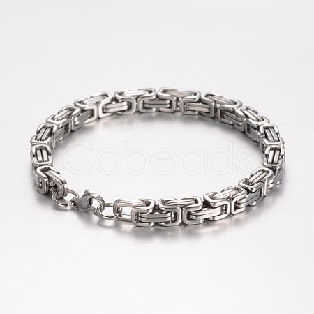 Tarnish Resistant 201 Stainless Steel Byzantine Chain Bracelets X-BJEW-K134-01P-6mm-1