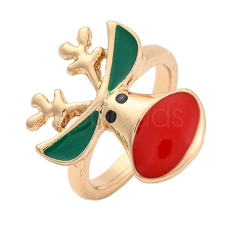 Christmas Theme Alloy Enamel Open Cuff Ring RJEW-C106-02B-KCG-1