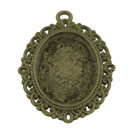 Tibetan Style Oval Alloy Pendant Cabochon Settings TIBEP-Q054-44AB-NR-1