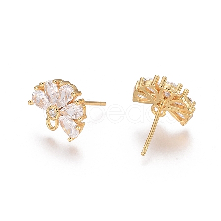 Brass Cubic Zirconia Stud Earring Findings LS-EJEW-E257-05G-1