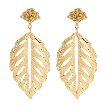 304 Stainless Steel Leaf Theme Stud Earrings For Women LS-EJEW-B110-03G-06-1