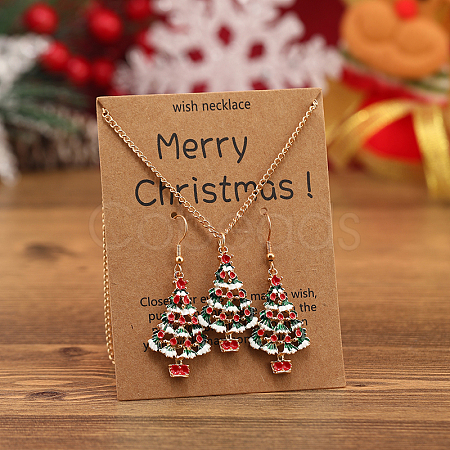 Christmas Alloy Enamel Dangle Earrings & Pendant Necklaces Sets for Women QO4736-4-1