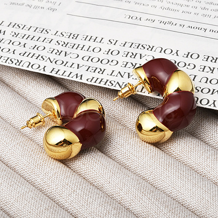 C-Shaped Brass Enamel Stud Earrings for Women LS-EJEW-G391-19G-03-1