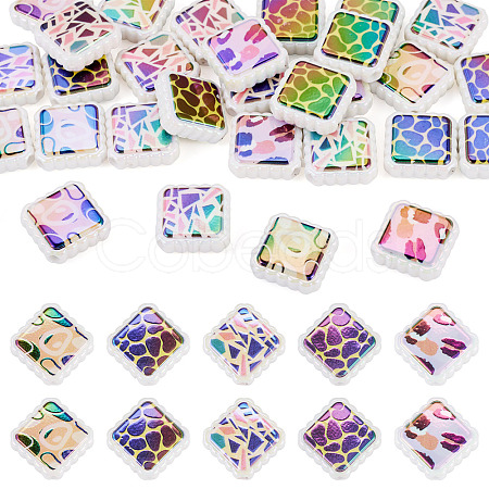 30Pcs Rainbow Iridescent Printed Opaque Acrylic Beads OACR-TA0001-73A-1