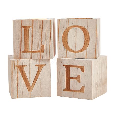 Valentine's Day Natural Wood Candle Holder AJEW-GA0002-72-1