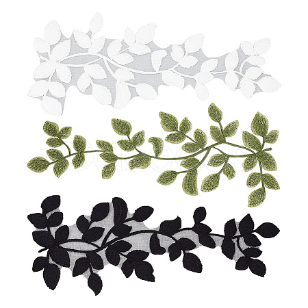 3 Pairs 3 Colors Leaf Polyester Computerized Embroidery Sew on Ornament Accessories DIY-FG0004-38-1