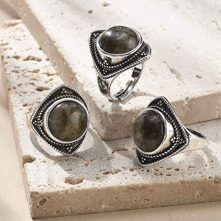 Natural Labradorite Adjustable Rings G-P560-03AS-05-1