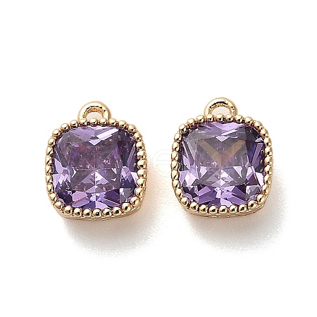 Brass Micro Pave Clear Cubic Zirconia Charms KK-B110-01G-01-1