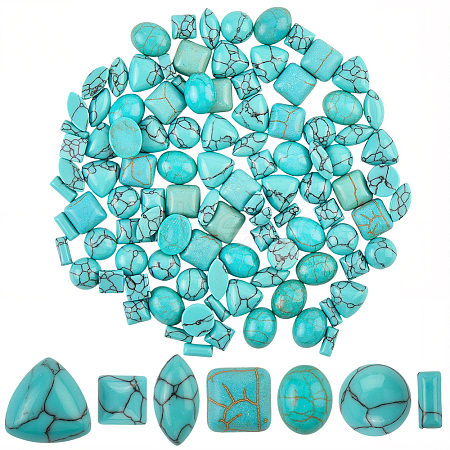 112Pcs 7 Styles Dyed Synthetic Turquoise Cabochons TURQ-SP0001-02-1
