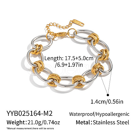 Two Tone 304 Stainless Steel Oval & Ring Link Chain Bracelets for Women FS-WG56E12-02-1