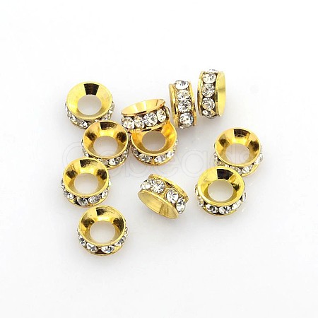 Brass Rhinestone Spacer Beads X-RB-A020-7mm-01G-1