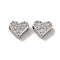 Brass Micro Pave Cubic Zirconia Beads, Lead Free & Cadmium Free, Long-Lasting Plated, Heart, Platinum, 6x7x3mm, Hole: 1.4mm