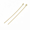 Brass Eye Pins, Real 18K Gold Plated, 50x0.8mm, Hole: 1.6~1.8mm