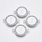 Alloy Enamel Links Connectors, with Crystal Rhinestones, Flat Round with Letter, Silver Color Plated, Letter.I, 22x16x2mm, Hole: 1.8mm