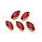 Sew on Rhinestone, Transparent Glass Rhinestones, with Iron Prong Settings, Faceted, Horse Eye, Red, 15x7x4.5mm, Hole: 1mm