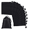 Polyester Bags, with Drawstring Ropes, Rectangle, Black, 16x12x0.02cm