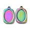 Ion Plating(IP) 304 Stainless Steel Pendant Cabochon Settings, Rectangle, Rainbow Color, Tray: 10x15mm, 21.6x13.5x2.8mm, Hole: 1.4mm