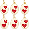 Beebeecraft Real 18K Gold Plated Brass Charms, with Enamel and Jump Rings, Long-Lasting Plated, Oval with Heart, Red, 15.3x10.3x1.5mm, Hole: 3mm, 6pcs/box