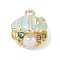 Alloy Rhinestone Pendants, with Resin Pearl, Shell Shape, Golden, Light Blue, 16.5x15.5x14mm, Hole: 2mm