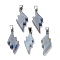 Dyed & Heated Natural Blue Aventurine Pendants, Lightning Bolt Charms with Stainless Steel Color Plated 201 Stainless Steel Snap on Bails, 31~33x13~14x5mm, Hole: 7.5x4.5mm